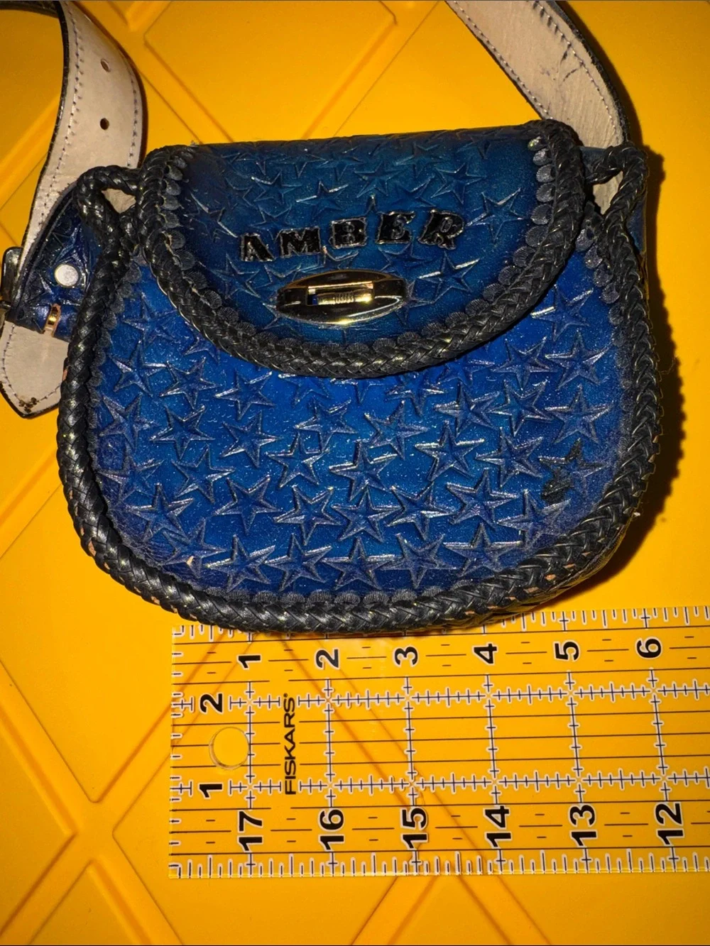 Navy Star Embossed “Amber” Crossbody Bag